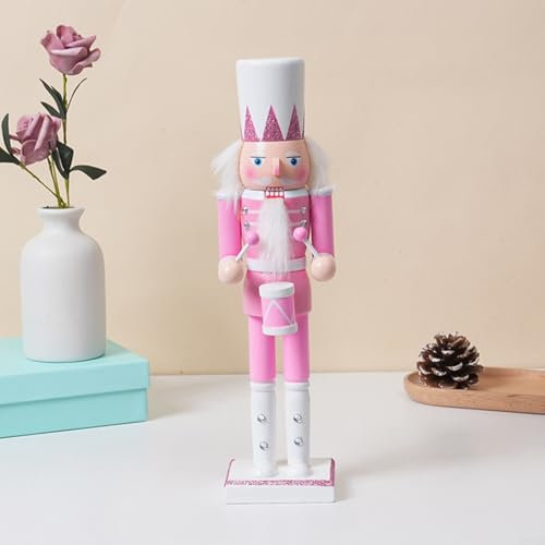 SMZhomeone Ornamenti schiaccianoci rosa, 30 cm, bambola di Natale in legno, decorazione per feste, decorazioni natalizie tradizionali (B)