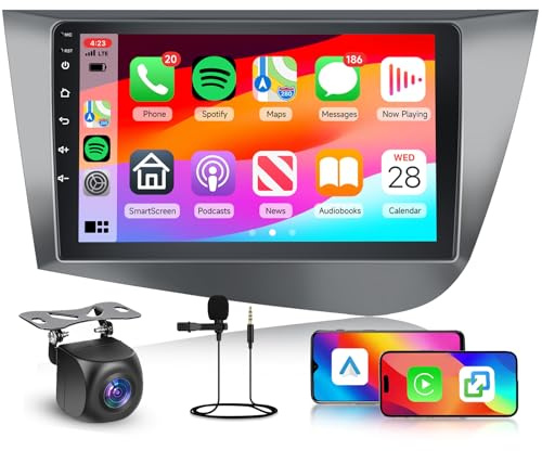 4GB+64GB Android Autoradio per Seat Leon 2 MK2 2005-2012 Carplay Android Auto Wireless, Hodozzy Radio 9 Pollici Touch Screen Auto Stereo 2 Din GPS Navigatore, WiFi, Bluetooth, DSP, FM/RDS+Retrocamera