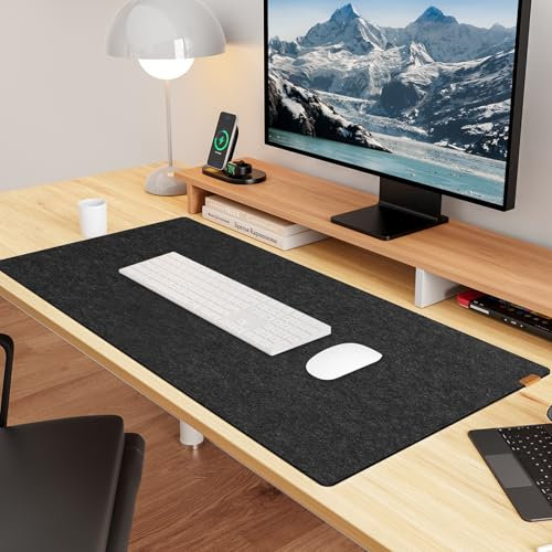 YSAGi Felt Desk Mat, 90 x 40 cm Large Mouse Pad, Non-Slip Desk Pad, Desk Protector Mat, Computer Laptop Mat, Table Mat for Office Home Desk Accessories, Black