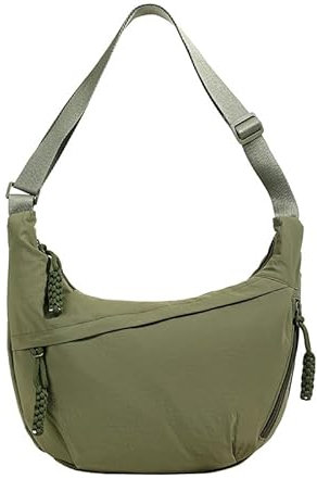 LOCCY Halbmond Umhängetasche Damen, Nylon Crossbody Bag Half Moon Bag Crossbody Schultertasche Hobo Tasche mit verstellbarer Schultergurt für Uni Arbeit Reisen Alltag (Armeegrün)