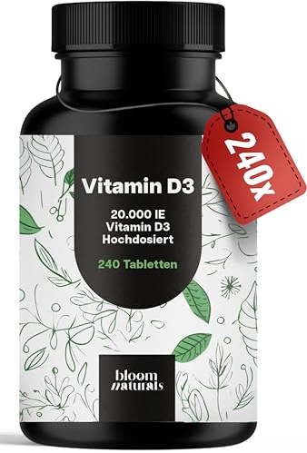 Vitamin D3 hochdosiert 20.000 IE pro Tag – 240 Tabletten | Reines Vitamin D – vegan, produziert in Deutschland, laborgeprüft