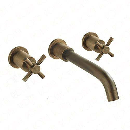 Vintage Doppelgriff Kreuzarmatur Antikes Messing Wandmontage Badezimmer Waschbecken Wasserhahn Old Style Design für elegante Innenräume