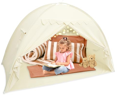 KEGAJEGA Bett Baldachin Zelt vielseitig Blackout Schlafzelt robust groß(Beige)