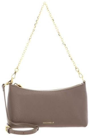 Coccinelle Leder Umhängetasche Schultertasche Aura Mini Bag Grained Leather Warm Taupe