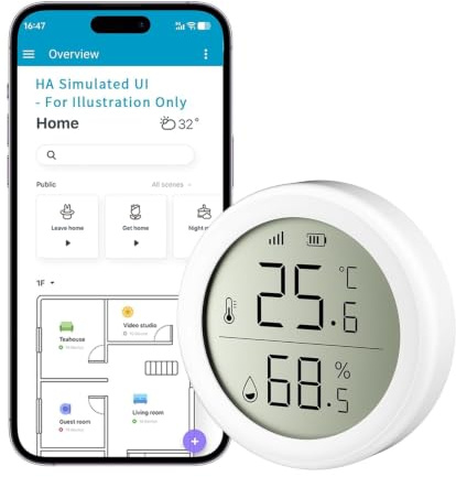QKF Temperature and Humidity Sensor, Require Zigbee Hub, Wireless Smart Thermometer Hygrometer, Remote Monitoring and Smart Home Automation, compatible con Home Assistant, Alexa