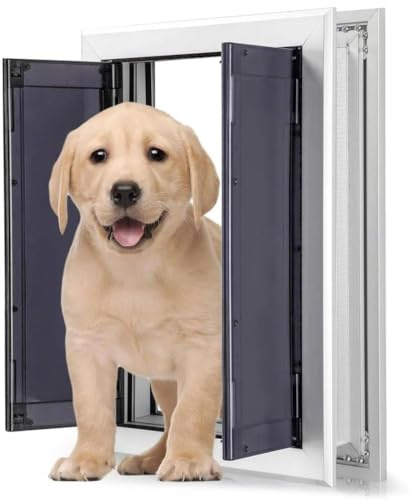 SAYEYBU HaustiertüR mit Paneelen, Robuste Hundeklappe aus Aluminium mit Automatisch SchließEnden Magnetklappen, Einschubpaneel, Sicherheitsverriegelung, für Innen und AußEntüRen