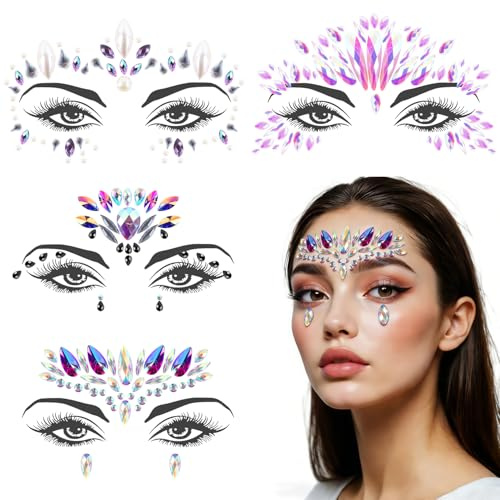 Viso Gemme Adesivi Lucido Brillantini Festival Strass Glitter 4 Pezzi per Feste Carnevale Halloween Trucco Carnevale Musicale (Colore: Viola)