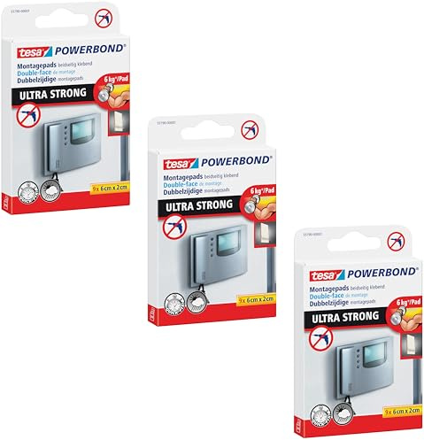 tesa Powerbond Ultra Strong Klebepads - Doppelseitige Pads für die Montage im Innen- sowie geschützten Außenbereich - beidseitig ultrastark klebend (3 Packungen)