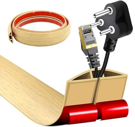 Canaleta para cables autoadhesiva, aspecto de madera, 5 cm x 1 m, canal de cables, suelo de madera, suelo de PVC, protección de cables, fácil de cortar, montaje para todos los cables de alimentación