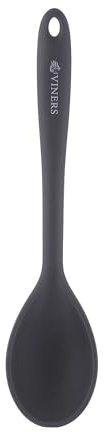Viners Silicone Solid Spoon | Heat-Resistant Non-Stick Cooking Spoon for Stirring, Mixing & Serving | Safe for Non-Stick Cookware | Light Grey Kitchen Utensil | Dishwasher Safe with Hanging Hook