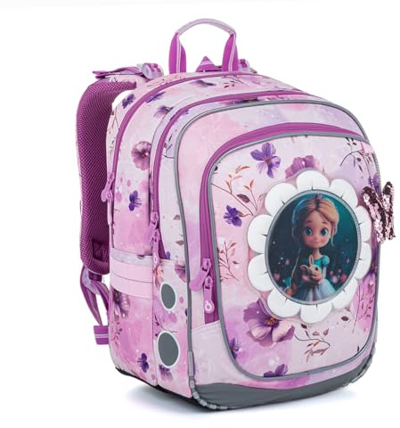 TOPGAL Schulrucksack für Mädchen ab 1. Klasse, ergonomisch & leicht, wasserabweisend, mit reflektierenden Elementen, 21 L Schulranzen mit Brustgurt & Rückenpolsterung (Magische Fee)