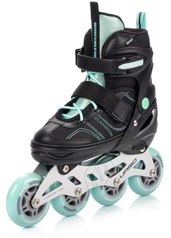 meteor Kinder Inline Skates Urbo verstellbar für ältere Kinder Jugendliche Mädchen Jungen 34-37 38-41 mit ABEC-9 PU Rollen 76-80 mm Bremse hoher Schale und Quick-Lock System