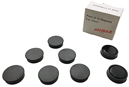 Pack of 12 Black Round Flat Magnets - 24mm Whiteboard Office Fridge - by Janrax