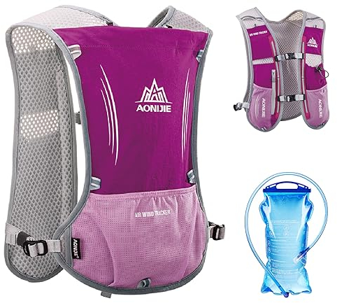 TRIWONDER Gilet Trail 5L Sac à Dos Hydratation Running Sac Trail Gilet de Course pour Homme Femme Marathon Randonnée (Rose Rouge - avec Sac à Eau 1,5L)