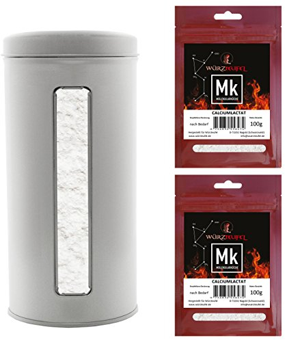 Alguinato de sodio y lactato de calcio, cocina molecular caviar de frutas. Fácil fabricación. Gastro – Lata de alginato de sodio de 400 g y 2 bolsas de lactato de calcio por 100 g.