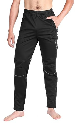 INBIKE Fahrradhose Herren Winter Lang Laufhose Reißverschluss Tasche Outdoorhose Winddicht Aus Fleece MTB Hose Radhose Fahrrad Moutainbike Joggen Laufen Wandern Schwarz S