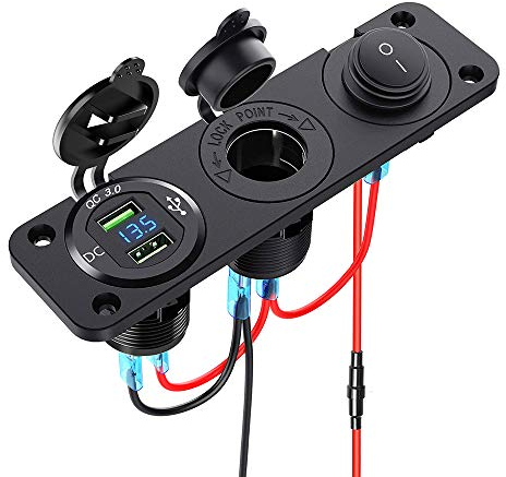 Double Chargeur Prise USB LED Voltmètre 12V Interrupteur Prise Panneau à Quatre Fonctions Pour Voiture Marine RV Camion Car GPS (Bleu-1)