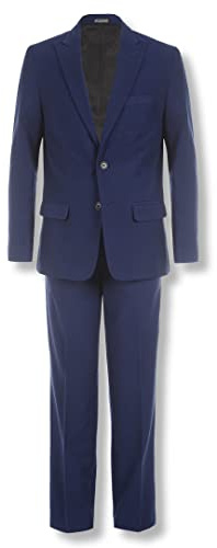 Calvin Klein Boys' 2-Piece Formal Suit Set, Includes Single Breasted Jacket & Straight Leg Dress Pants with Belt Loops & Functional Pockets Business, Infinity Blue, 24