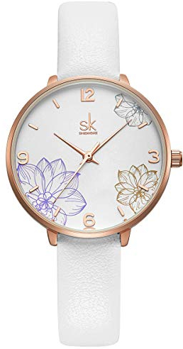 Alienwork Armbanduhr Damen Roségold Lederarmband Weiss Elegant