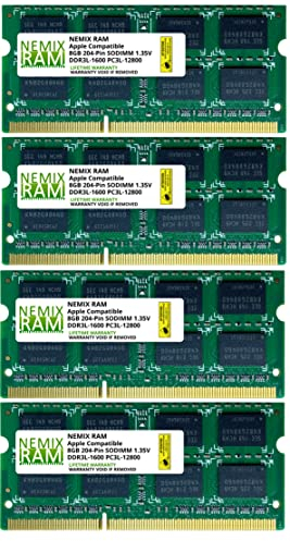 NEMIX RAM 32GB (4X8GB) DDR3 1600MHZ PC3-12800 2Rx8 1.35V 204-PIN Non-ECC SODIMM Laptop Memory KIT Compatible with Apple iMac 27 with Retina 5K Display