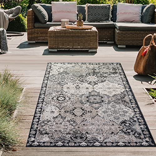 Teppich-Traum Orientteppich für Indoor Flur & Outdoor Balkon | wunderschöne Ornamente | grau Größe 60x110 cm