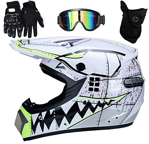UIGJIOG Motocross Helm mit Brillen Maske Handschuhe, Herren Damen Motorrad-Helm Off-Road Downhill-Enduro-Helm-ATV-MTB-BMX Dirt Bikes Quad Motorräder Full-Face Schutz-Helm