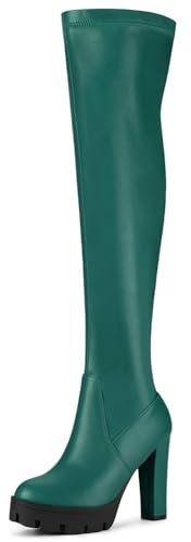 Allegra K - Stivali alti da donna con tacco a plateau, Verde, 38 EU