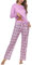 Uniexcosm Pigiama Donna, Pigiama a Quadri Donna Lungo Pigiama da Donna Cotone Leggero con Girocollo Pigiama 2 Pezzi Donna con Tasca Sciolto Accogliente per Casa e Casuale Rosa L