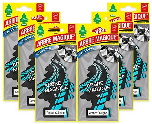 Arbre Magique Mono, Auto-Lufterfrischer, Duft: Amber Cologne, holzig und wickeln, Haltbarkeit bis zu 7 Wochen, Made in Italy, Packung mit 6 Stück