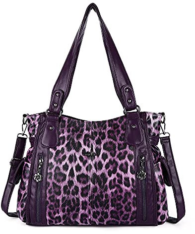 ZOCAI AngelKiss Handtasche Damen Schultertasche Multifunktionale Umhängetaschen Gewaschenes Veganes Leder Wasserdicht mit Reißver Schlusstaschen Reißverschlusstasche (Lila)