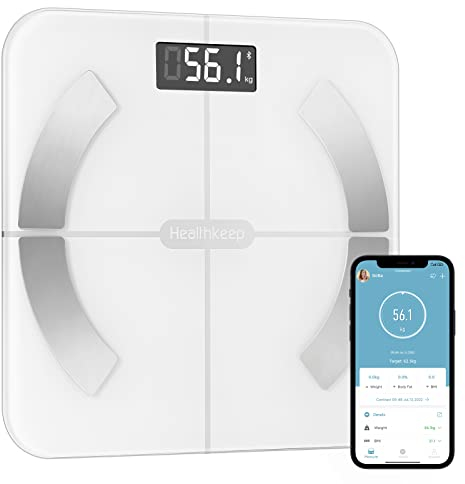 Waage Personenwaage, Bluetooth, Körperwaage, mit 13 Körperdaten, Körperanalyse für App (BMI/Körperfett/Knochenmasse/BMR/Muskel/Wasser)
