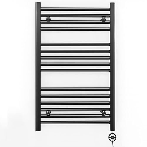 Myhomeware 500mm Wide Black Electric Bathroom Heated Towel Rail Thermostatic Warmer Radiator Precise Control (500 x 800 mm (BTU: 1326))