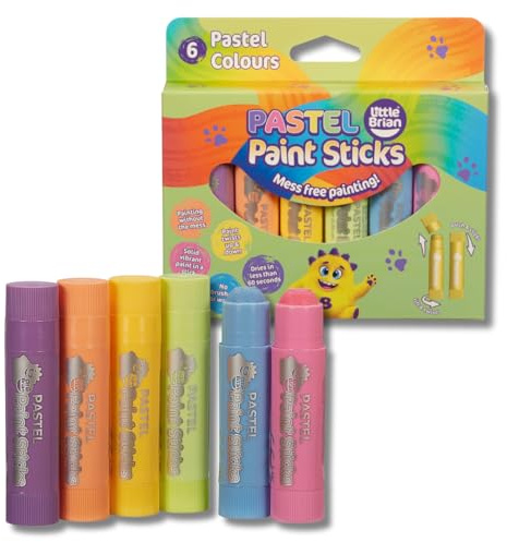 Little Brian Bâtons de peinture pour enfants – Lot de 6 couleurs pastel assorties – Sans désordre, facile à nettoyer, action à séchage rapide, couleurs vives, multi-surfaces, torsion et peinture