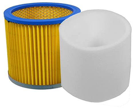 SPARES2GO Vacuum Cleaner Cartridge Filter + Sponge Foam Sleeve compatible with Mac Allister 1250W (EPA) FLT21 05065455 05160518 905-01