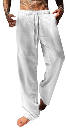 YAOBAOLE Herren Leinenhose Sommer Freizeithose Loose Fit mit Kordelzug