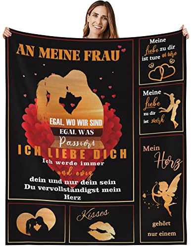Luogort Geschenk für Frauen, Hochzeitstag Geschenke für Frauen, Kuscheldecke An Meine Frau, Geburtstagsgeschenk Valentinstagsgeschenk Jahrestag Liebe Geschenk für Sie, Flauschige Fleecedecke 130x150cm