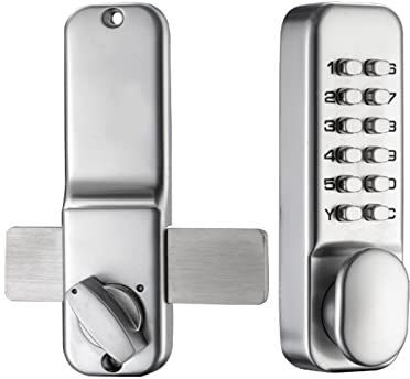 HBSGS Keyless Entry Door Locks with Keypads Deadbolt, Mechanical Combination Latch Door Lock with Door Knob, Waterproof Smart Deadbolt Lock, Digital Code Gate Front Door Lock Set with Handle (Silver)