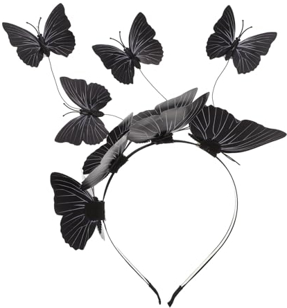 Kichvoe Fascinator Hut Schmetterling Fascinator Stirnband Stirnband Festival Schmetterling Halloween Kostüm Haarschmuck Damen Schwarz