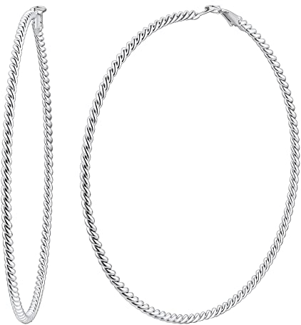 Ohrringe Kreolen für Frauen aus Edelstahl Großer Reifen Trendiger Schmuck Geschenke für Frauen Gedrehter Durchmesser 100 mm Farbe Silber