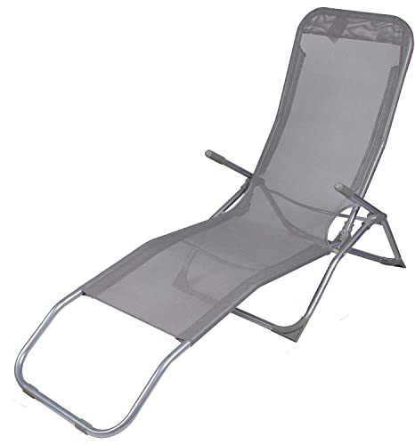 Annastore Sonnenliege Corfu aus leichtem Stahl - Bespannung Polyester - Zwei Sitz- und Liegepositionen - zusammenklappbar Strandliege Campingliege Schwingliege Gartenliege faltbar - Farbe Anthrazit