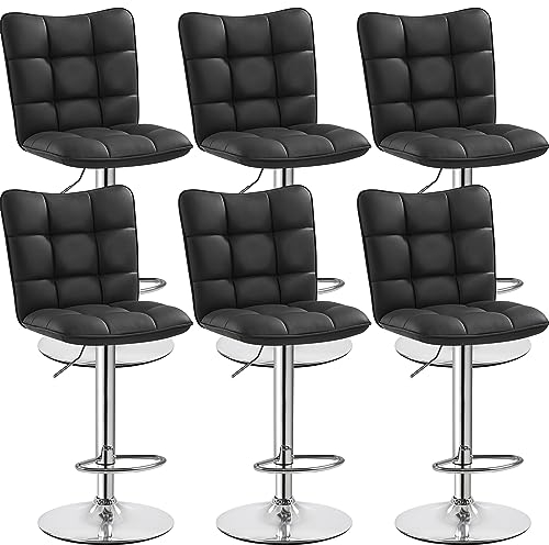 Yaheetech 6er Set Barhocker Barstühle 360°Drehbar Küchenstühle mit Rückenlehne und Fußstütze, Barstuhl PU-Kunstleder Sitzhöhe Höhenverstellbar 62,5 cm - 83 cm für die Küche/Bar/Salon, Schwarz