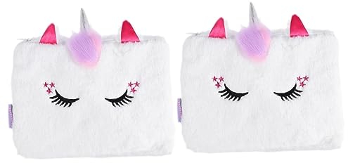 ABOOFAN 2 STK Einhorn-Brieftasche Cartoon-geldbörse Fell-Einhorn-mäppchen Cartoon Bleistiftbeutel Geschenke Für Mädchen Make-up-Pinsel-Beutel Weiß Kosmetiktasche Plüsch Quadrat Kind