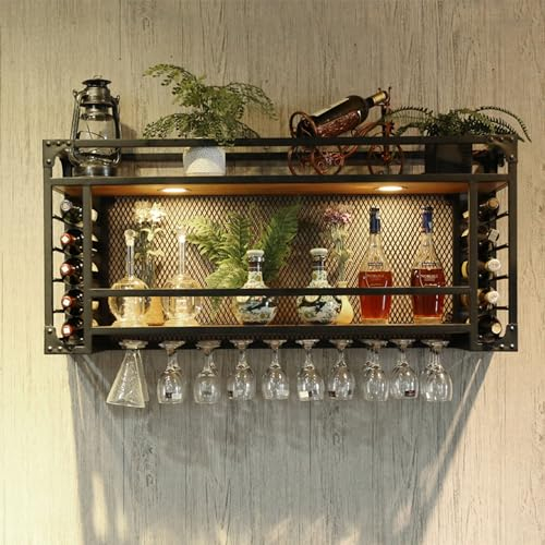 Botellero Vino Pared de Metal Mueble Bar Botellero Vertical Wine Rack para Vinoteca Barra Bar Garrafeira de Vino Estantes de Almacenamiento para el Hogar Cocina Despensa Bodega Bar (Color : Nero, Si