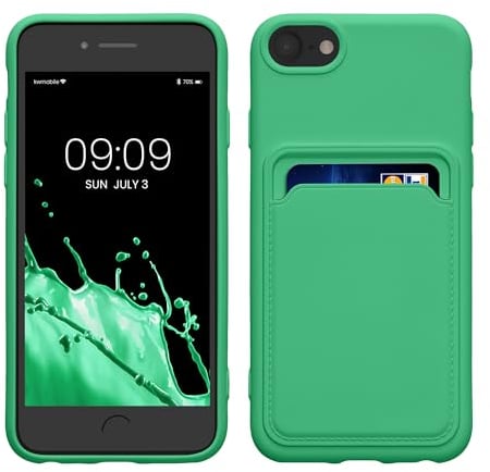 kwmobile Case Compatible with Apple iPhone SE (2022) / iPhone SE (2020) / iPhone 8 / iPhone 7 Case - TPU Phone Cover with Credit Card Holder - Lime Green