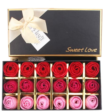 18Pcs Rose Floral Scented Bath Soap Plant Essential Oil Rose Soap Rose Flower Petals Shaped Soap Best Gift for Anniversary Wedding Valentine’s Day Mother's Day (Red)