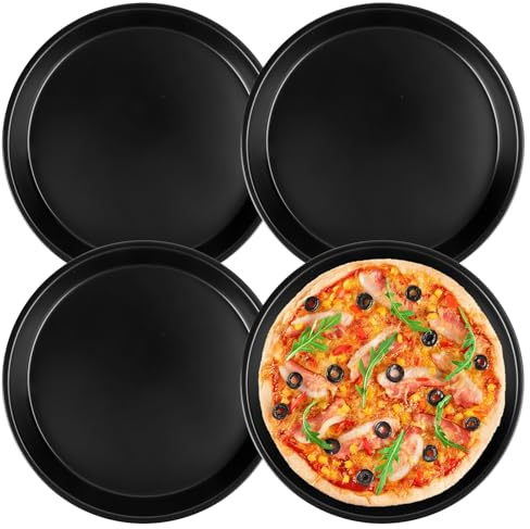 Set 4 Tegami Pizza Ø20cm, Acciaio con rivestimento antiaderente, Forma Rotonda, Colore nero