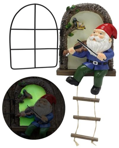 JARPSIRY Elf Out The Door Tree Hugger with Ladder, Glow in Dark Garden Gnome Statue Resin Gnome Figurine Tree Stump Decoration Tree Faces Decor Outdoor for Patio Lawn Yard Ornaments