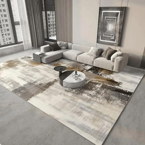 18meng Art Wohnzimmer Teppich 150x250 cm Braun Weiß Abstrakt Design Mode Gestreift Teppiche für Wohnzimmer Schlafzimmer Esszimmer Flur Teppich Rechteckig Waschmaschinenfest