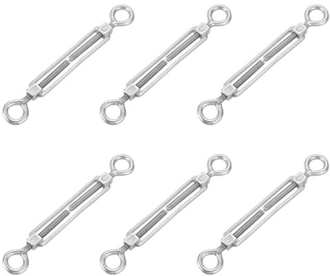 sourcing map 6Pcs M6 Eye and Eye Turnbuckles Wire Rope Tension, 304 Stainless Steel Turnbuckle Adjustable Cable Tensioner for Shade Sail, Clothesline