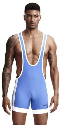 Wayonge Herren Wrestling Singlet Athletic Leotard for Active Wrestling or Workout Jumpsuits Men's Sleeveless Sport Bodysuit, Tw-9701, Himmelblau, XX-Large
